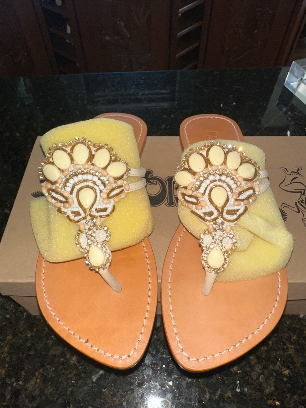 Mystique Boutique Yellow Beaded Jewel Thong Sandals